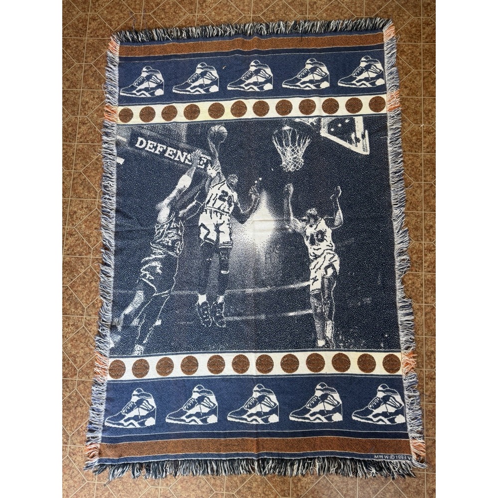 Vintage 1993 Basketball Throw Blanket Air Jordan Sneaker Design 5'5" x 3'8"